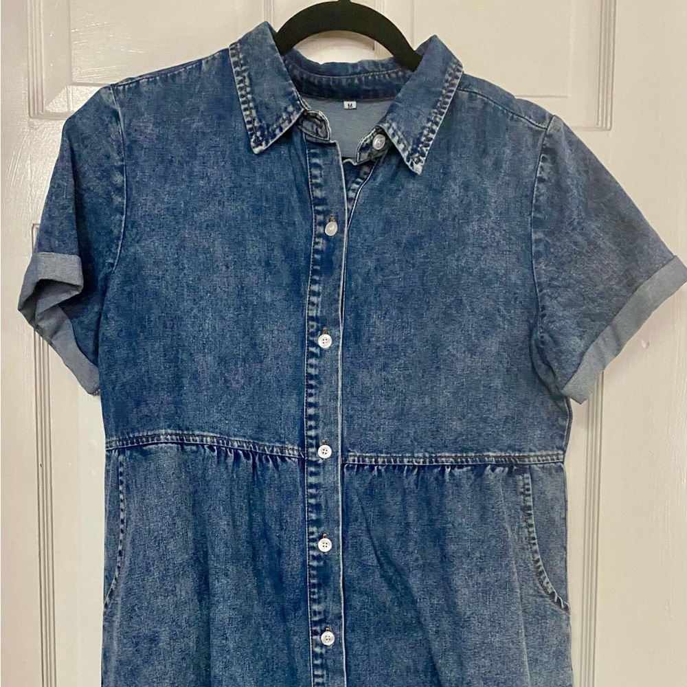 Amazon Women's Blue Denim Button-Front Dress